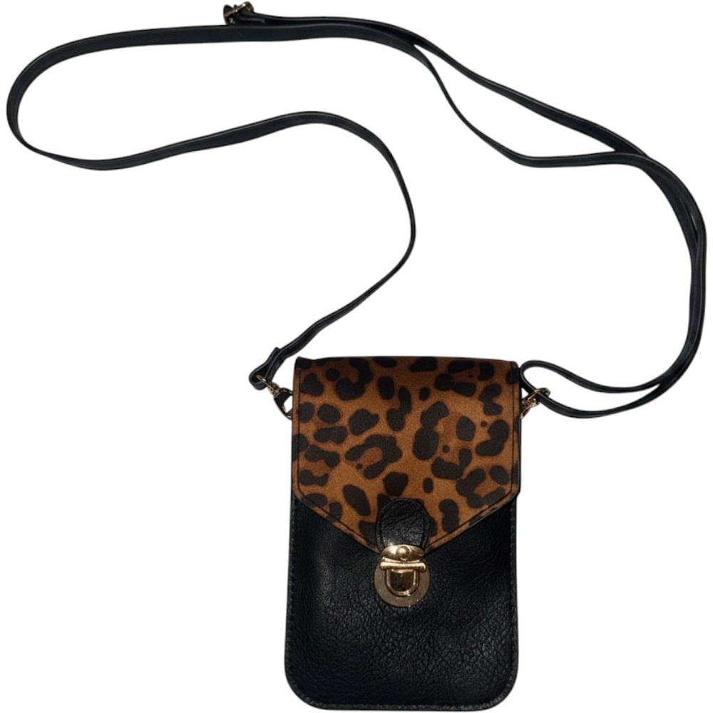Save the Girls Touch Screen Crossbody Bag OS Black Leopard Print Phone Purse